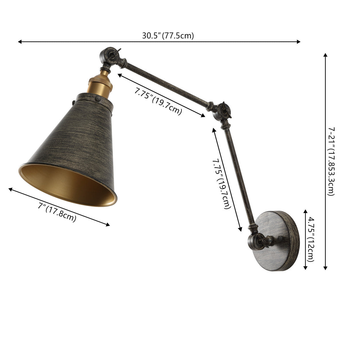 Rover Classic Industrial Metal Adjustable Arm LED Wall Sconce