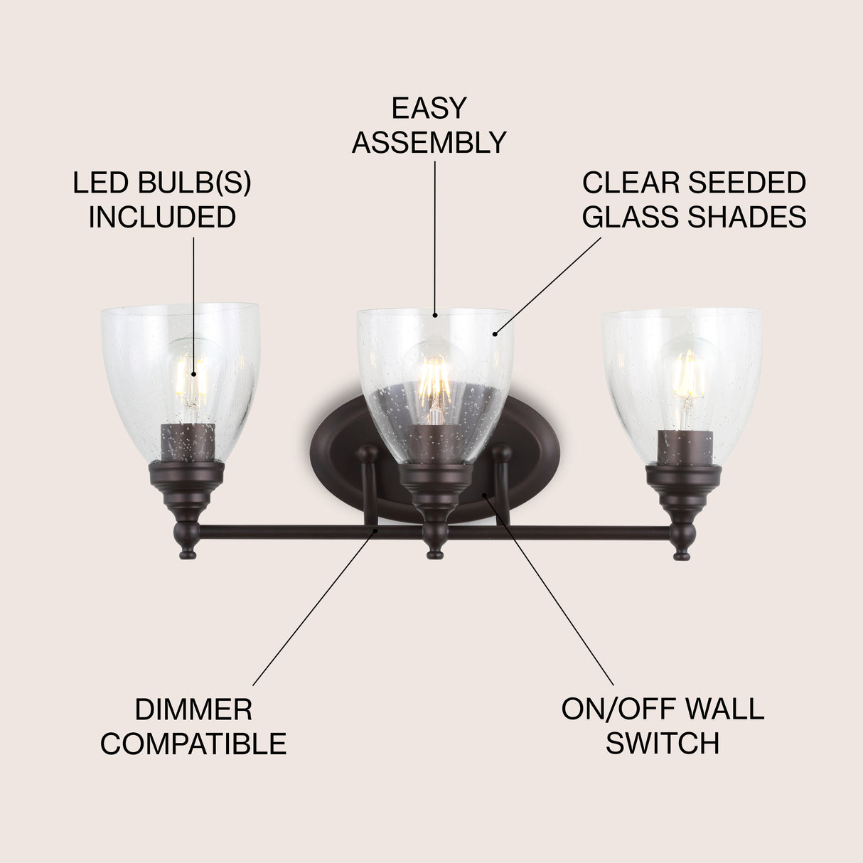 Marais 3-Light Metal/Glass LED Vanity