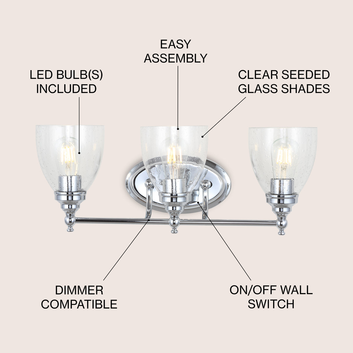 Marais 3-Light Metal/Glass LED Vanity