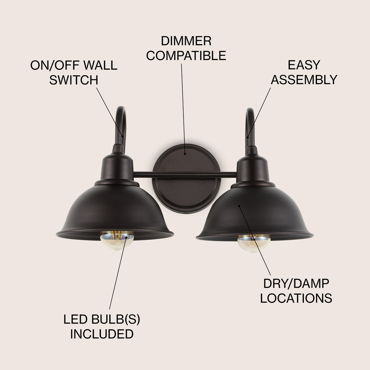 Frisco 2-Light Farmhouse Industrial Iron LED Vanity