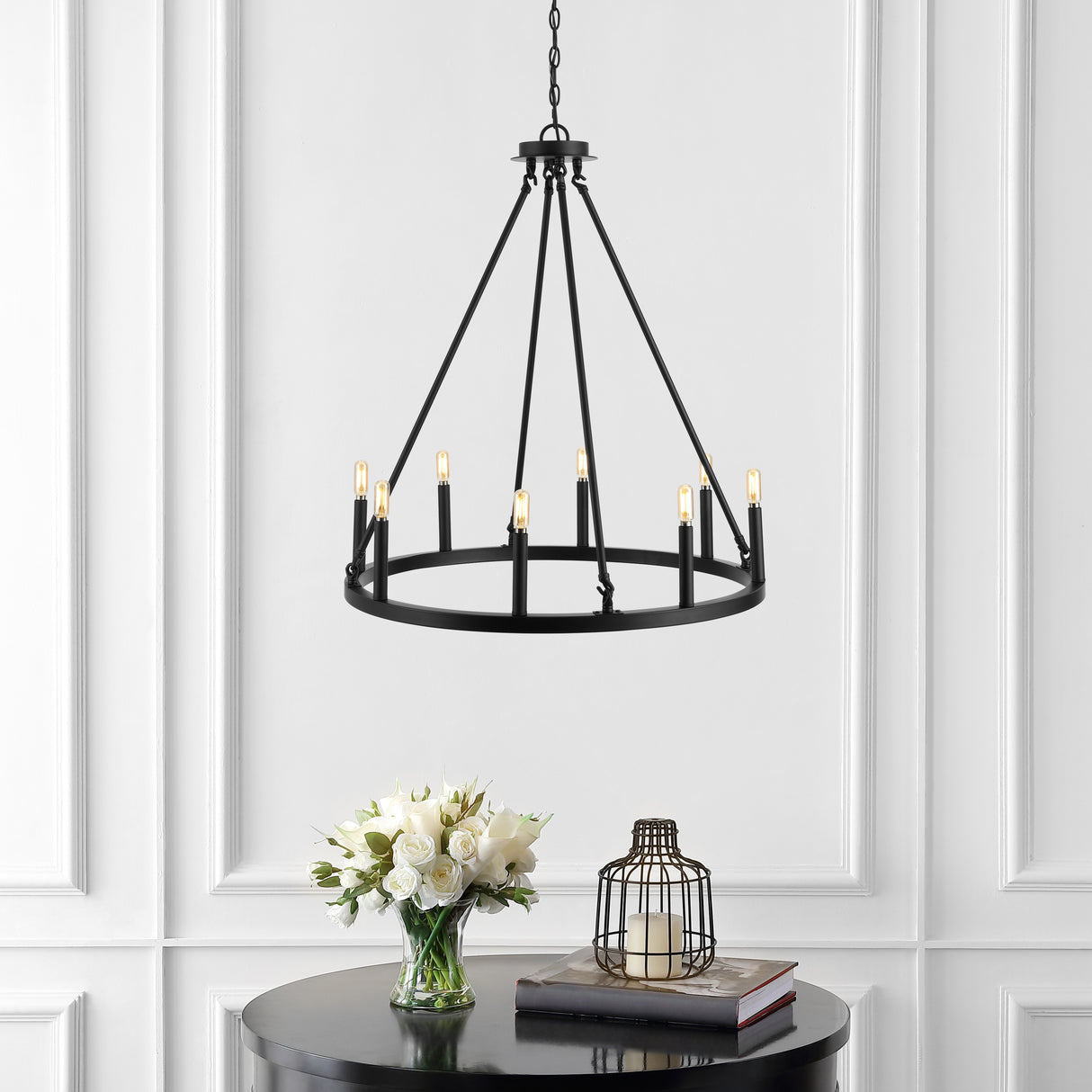 Oberto 8-Light Iron Rustic Farmhouse LED Chandelier