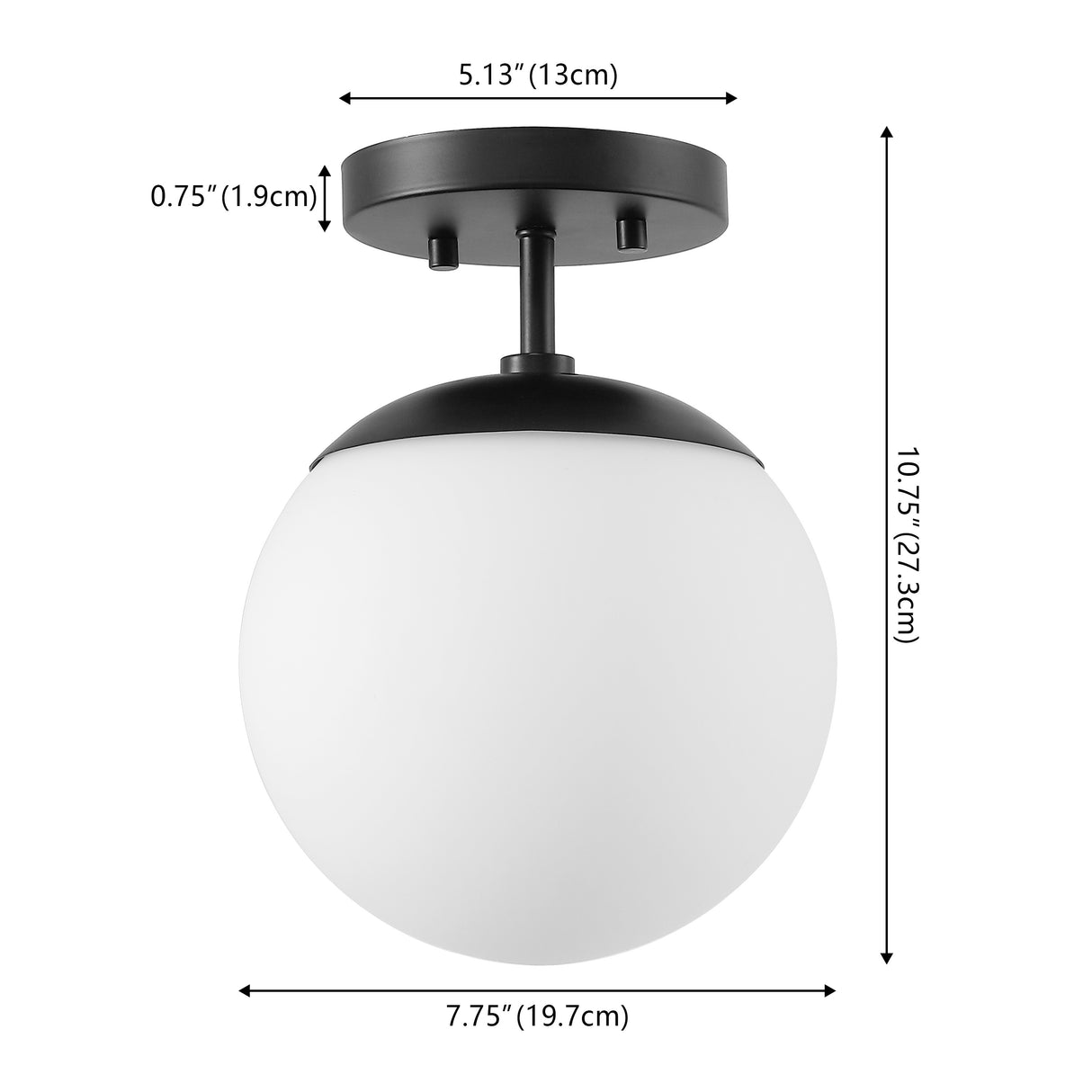 Marcel 1-light bohemian farmhouse iron/frosted glass led semi flush mount