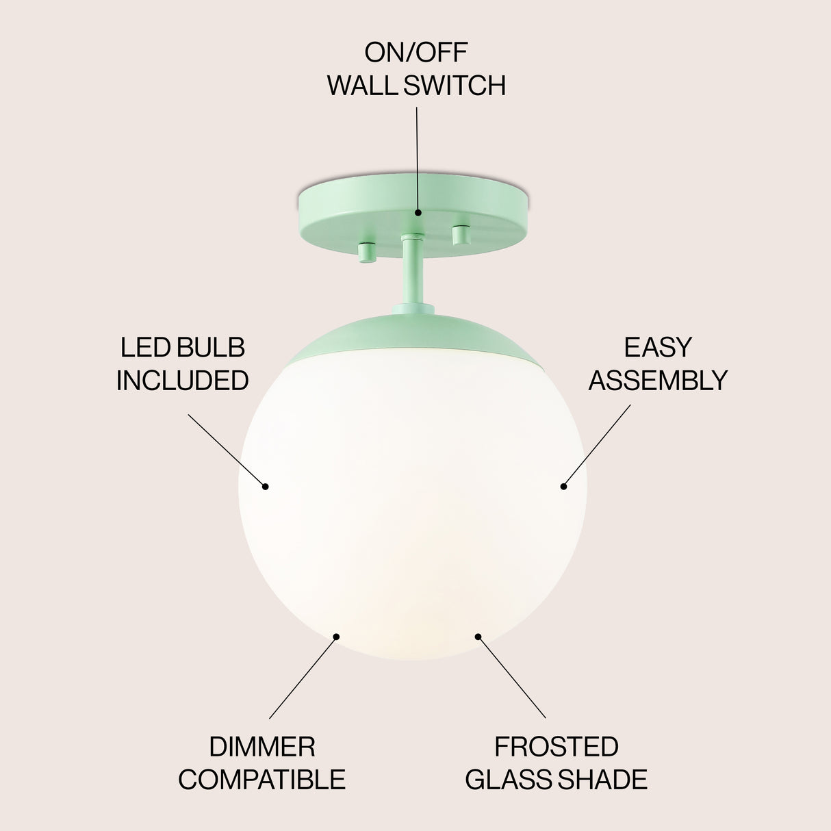 Marcel 1-light bohemian farmhouse iron/frosted glass led semi flush mount
