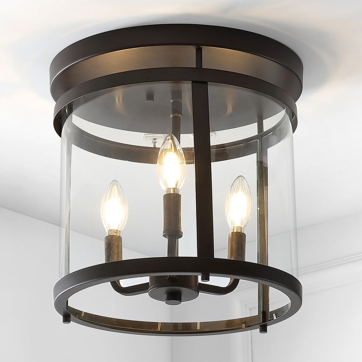 Ciel 3-Light Metal/Glass Rustic Vintage LED Flush Mount