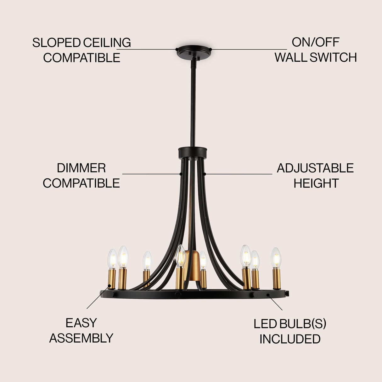 Urbanna 9-Light Adjustable Iron Transitional Modern LED Chandelier