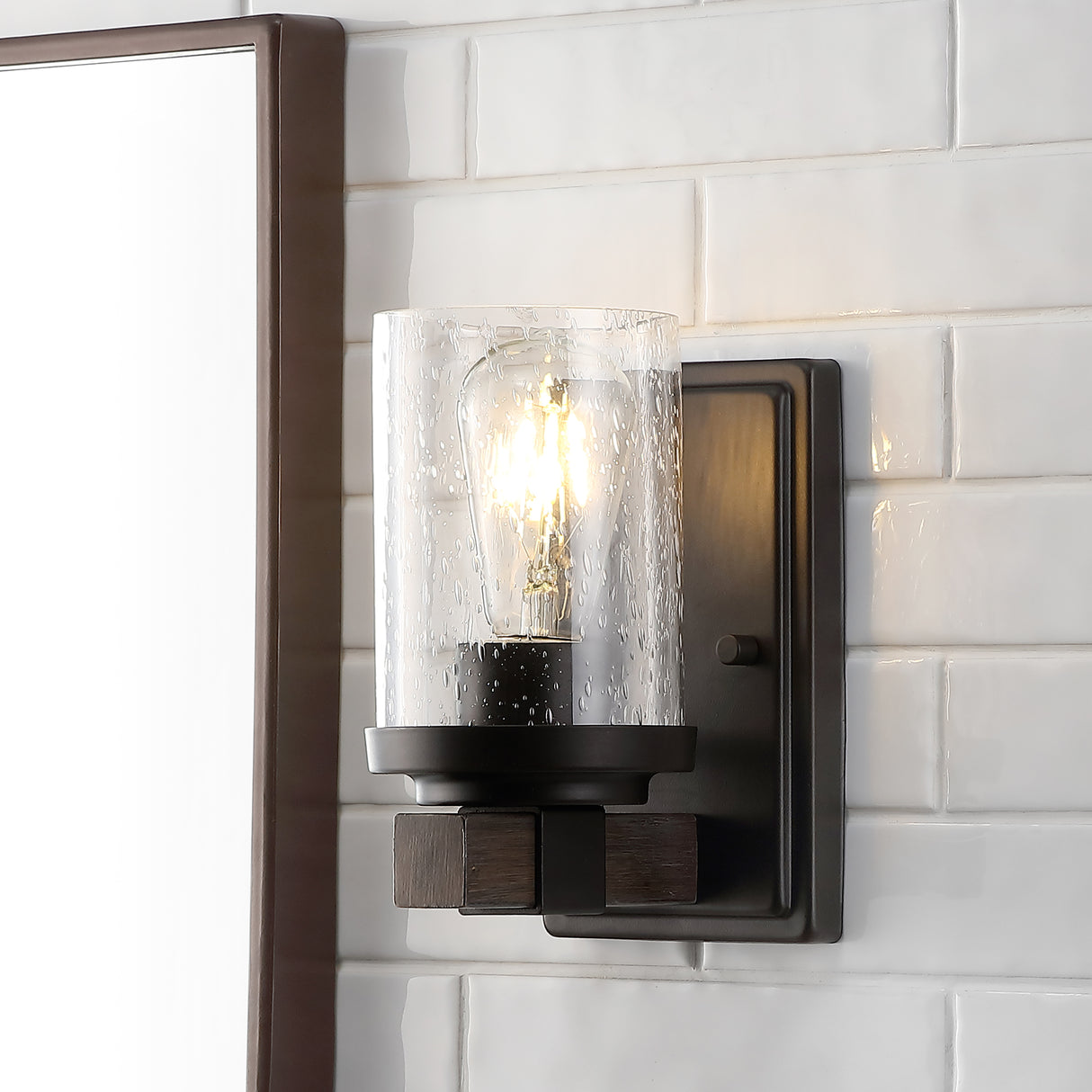 Bungalow 1-Light Iron/Seeded Glass Rustic Farmhouse LED Vanity Light