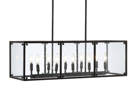 Paysan-Linear-10-Light-Adjustable-Iron/Seeded-Glass-Rustic-Farmhouse-LED-Pendant-Pendants
