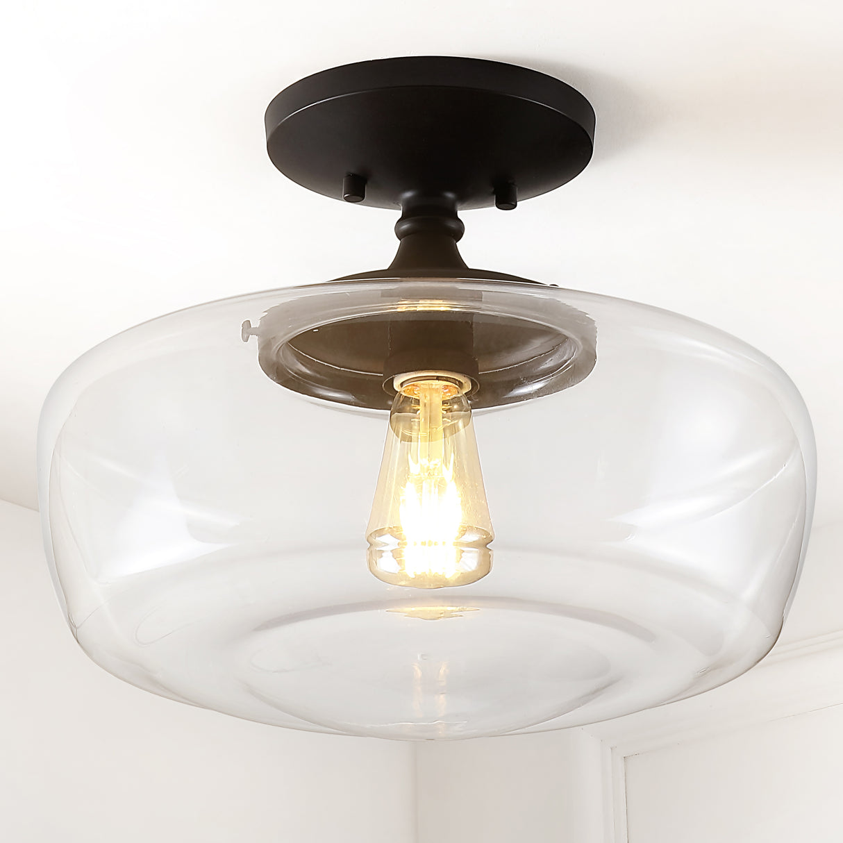 Marfa Glass/Iron Farmhouse Modern LED Flush Mount