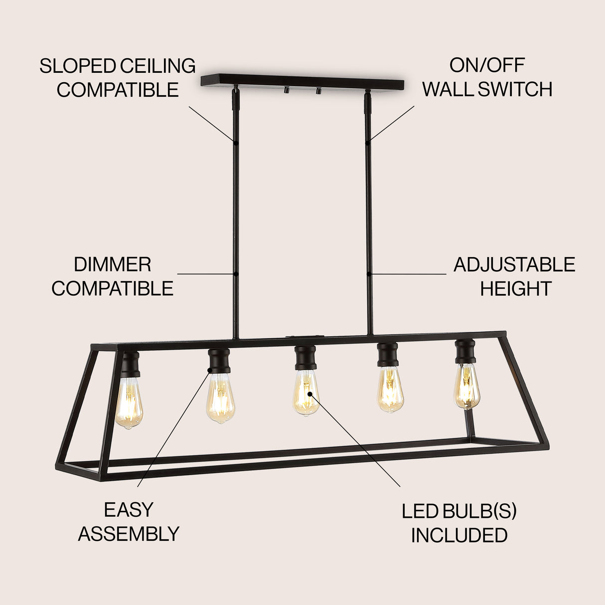 Floyd 5-Light Adjustable Iron Farmhouse Vintage LED Dimmable Pendant