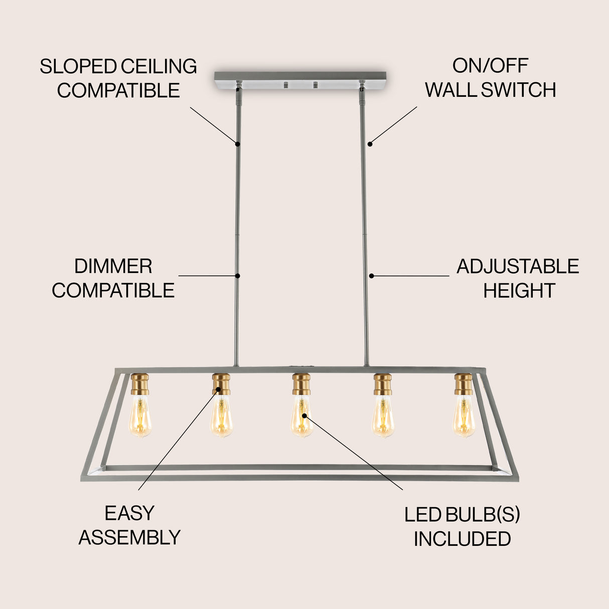 Floyd 5-Light Bohemian Farmhouse Iron Adjustable LED Pendant