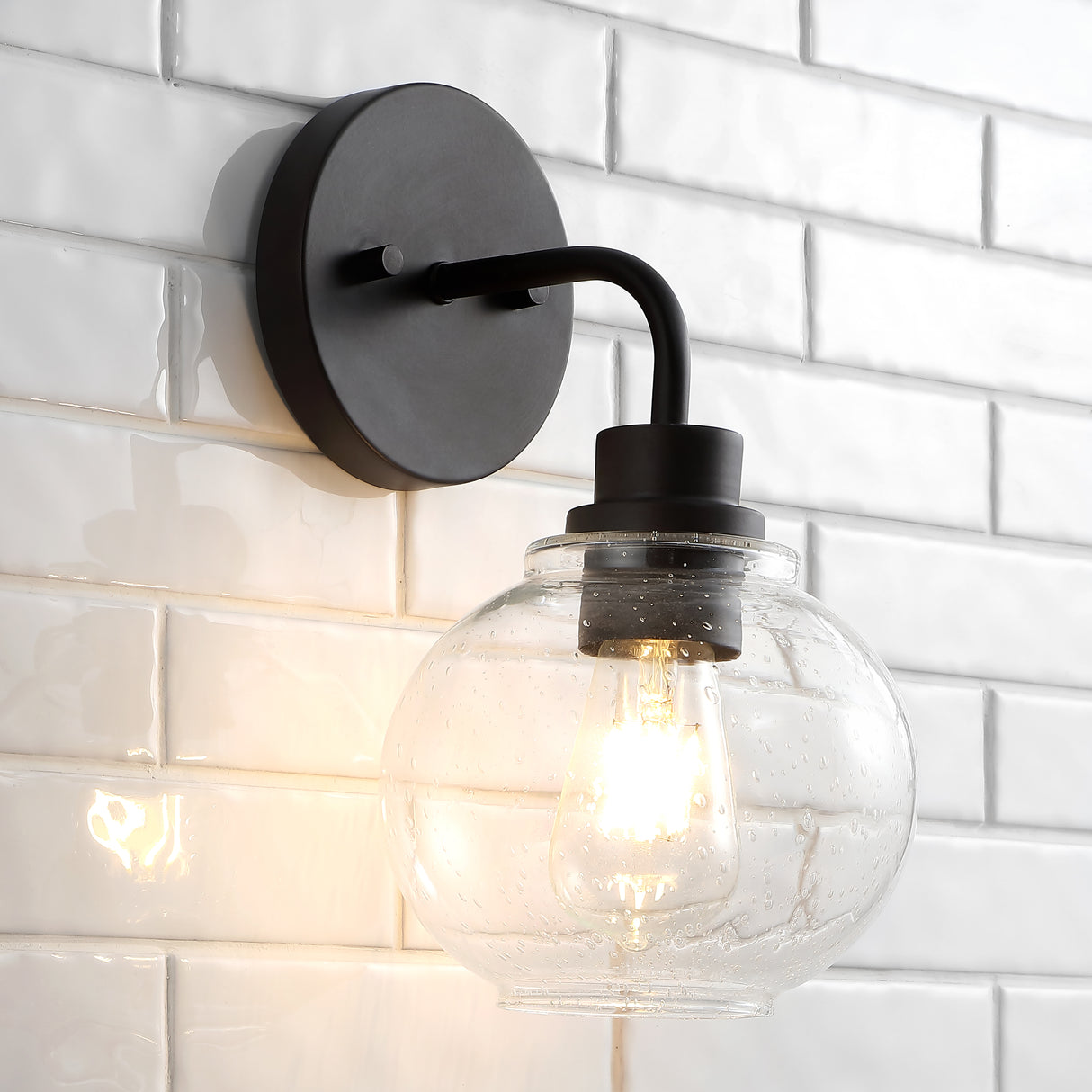 Sandrine 1-Light Iron/Seeded Glass Cottage Rustic LED Vanity Light