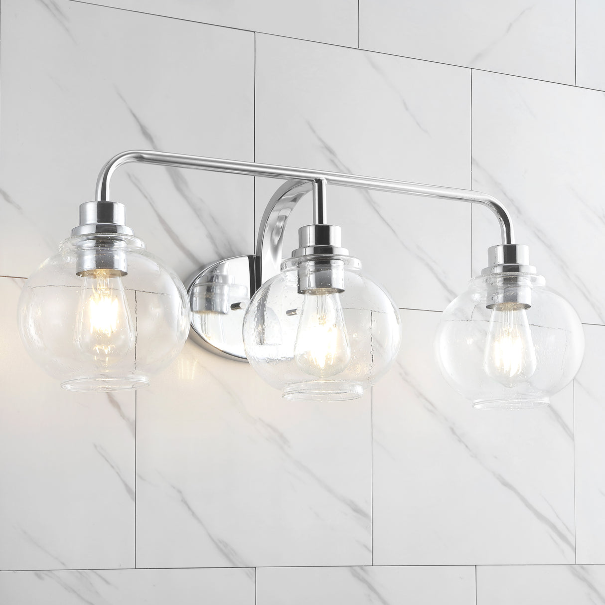 Sandrine 3-Light Iron/Seeded Glass Cottage Rustic LED Vanity Light