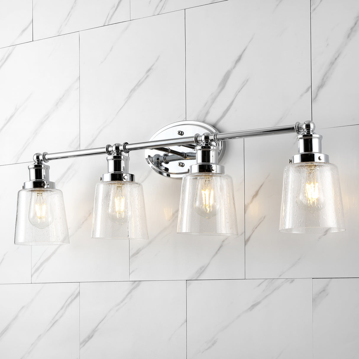Beverly 4-Light Iron/Seeded Glass Classic Cottage LED Vanity Light