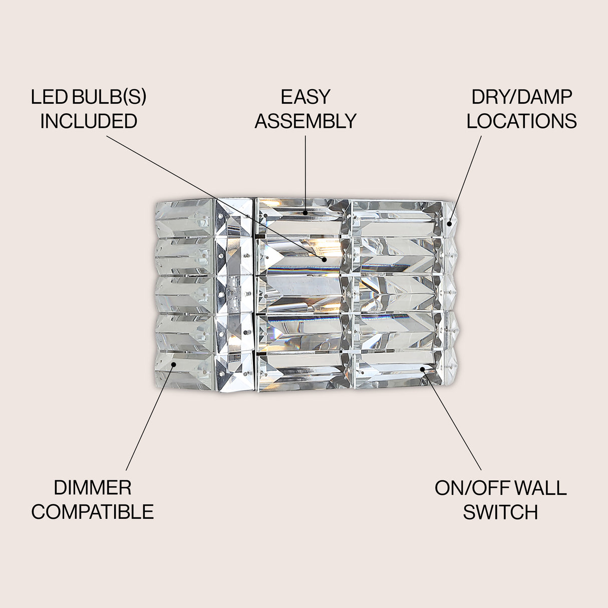 Evelyn 1-Light Iron/Crystal Glam Modern LED Vanity Light