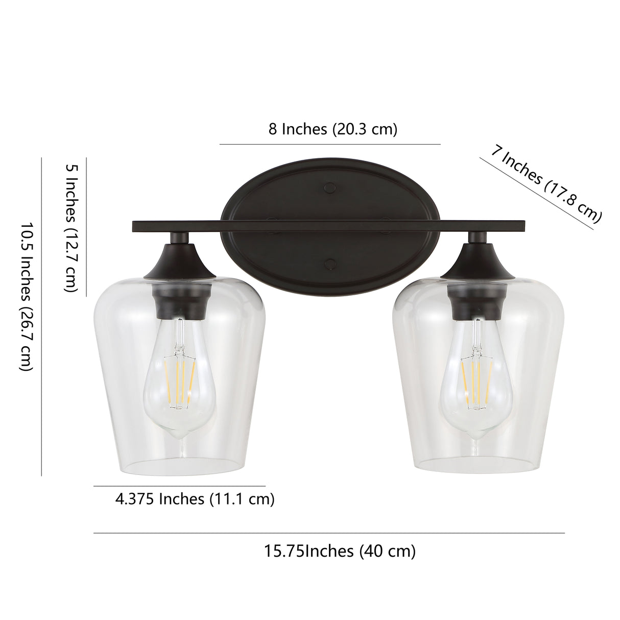 Jayne 2-Light Iron/Seeded Glass Cottage Rustic LED Vanity Light