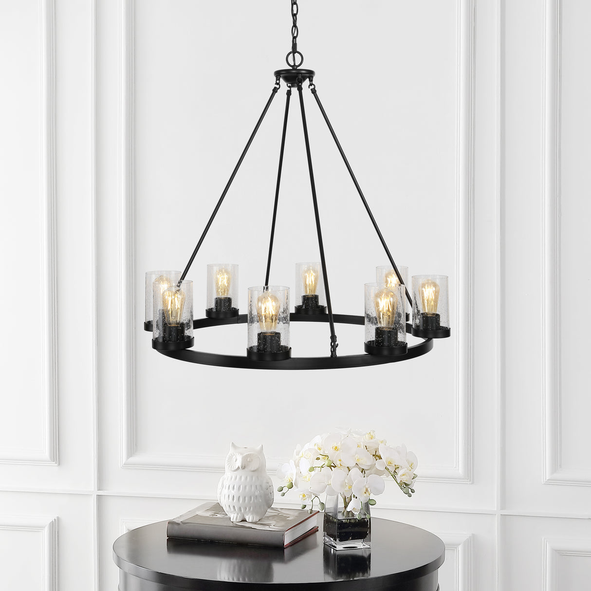 Pablo 8-Light Iron/Seeded Glass Bohemian Cottae LED Chandelier