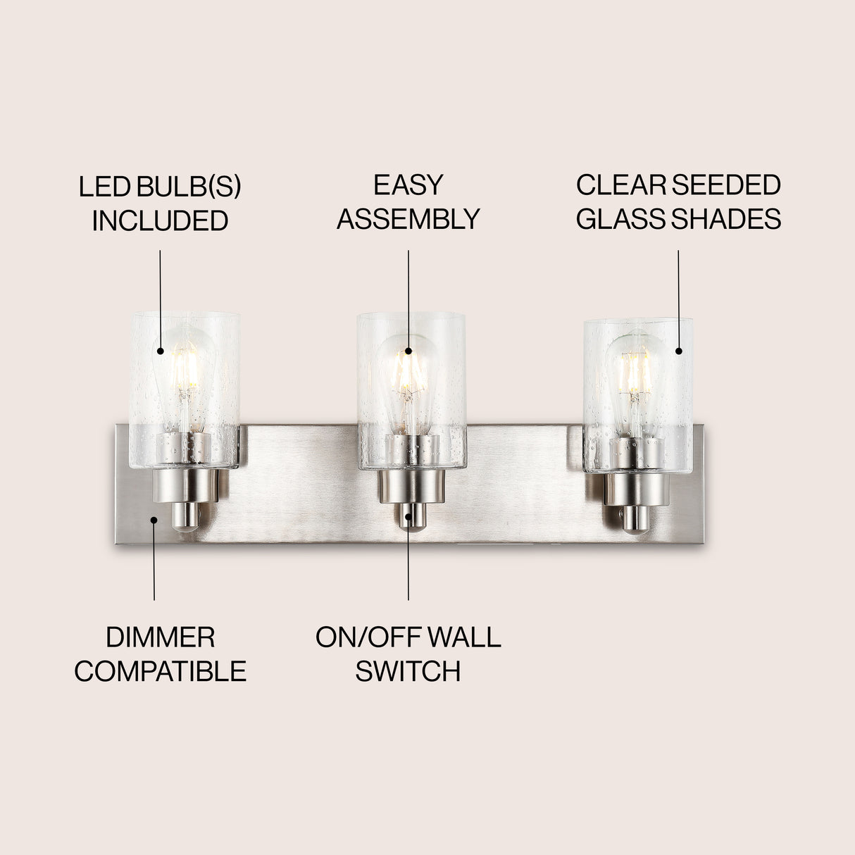 Irving 3-Light Seeded Glass/Iron Modern Contemporary LED Vanity Light