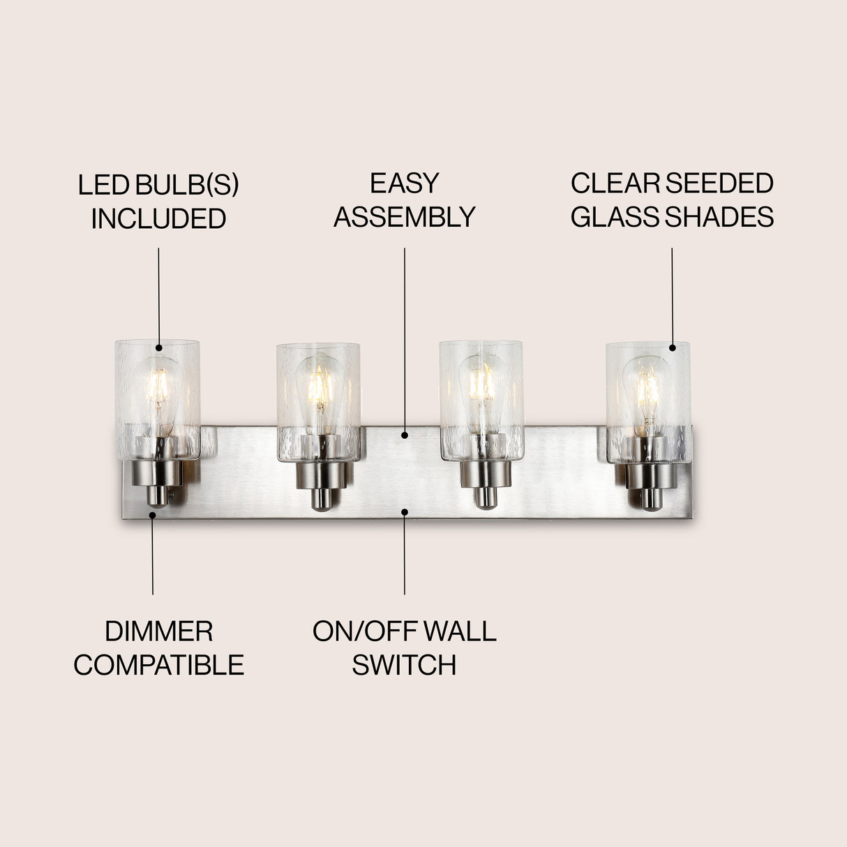Irving 4-Light Seeded Glass/Iron Modern Contemporary LED Vanity Light
