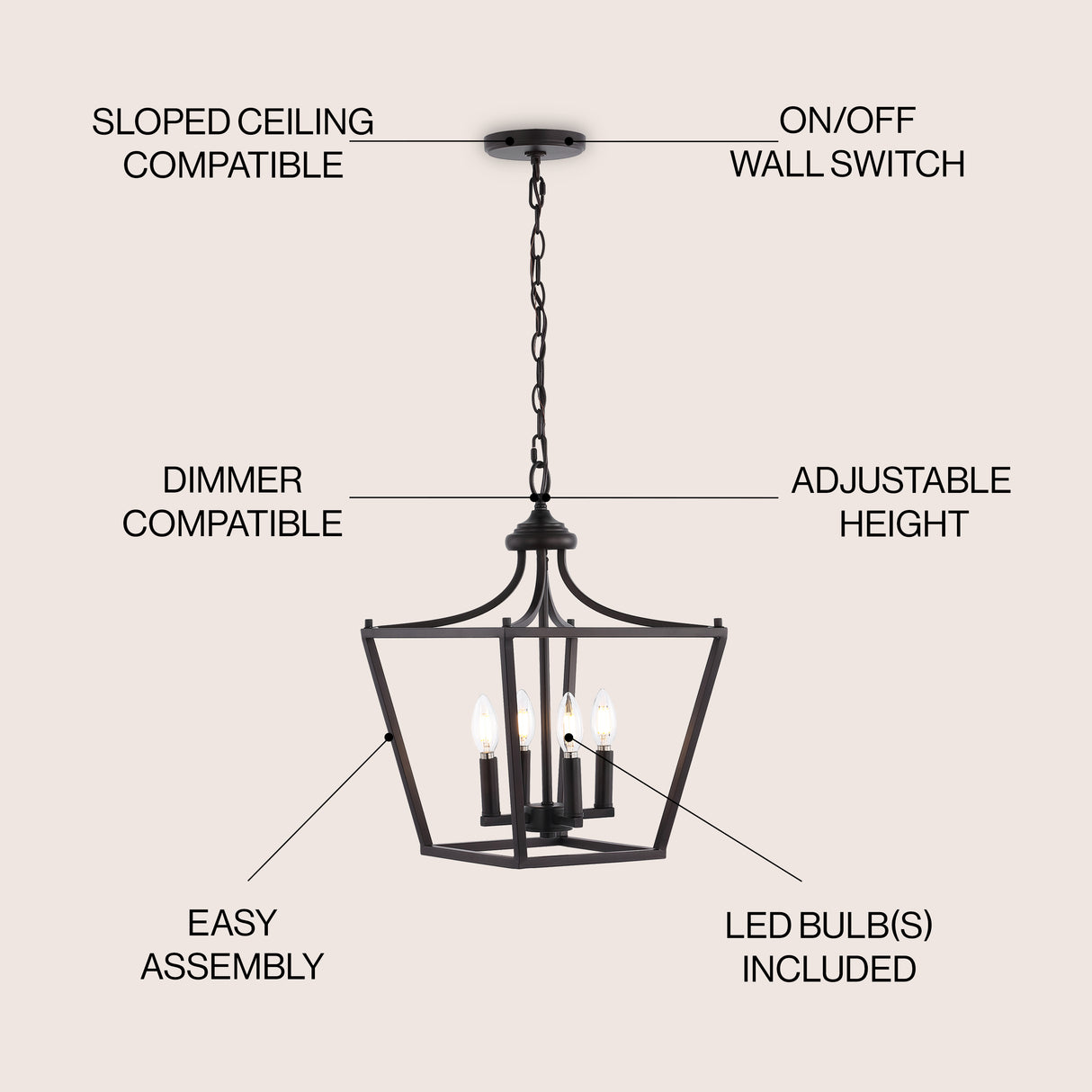 Camden 4-Light Iron Classic Midcentury Pendant Lantern