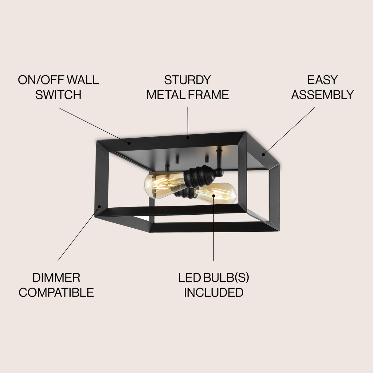 Marfa 2-Light Iron Modern Farmhouse LED Flush Mount