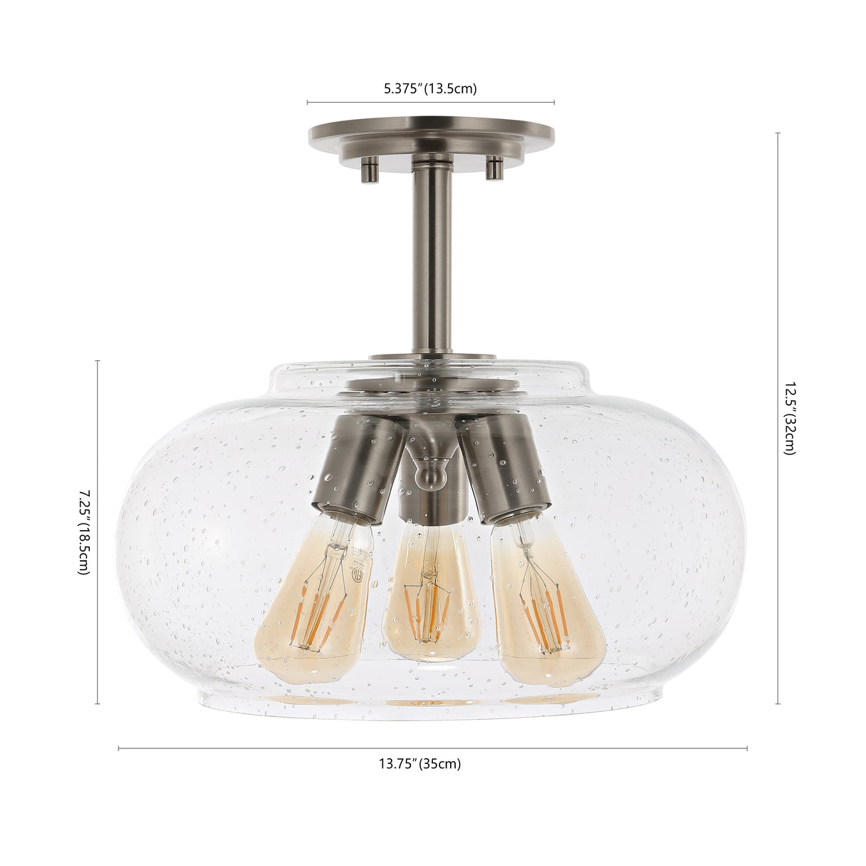Lina 3-Light Modern Industrial Iron/Seeded Glass LED Semi Flush Mount