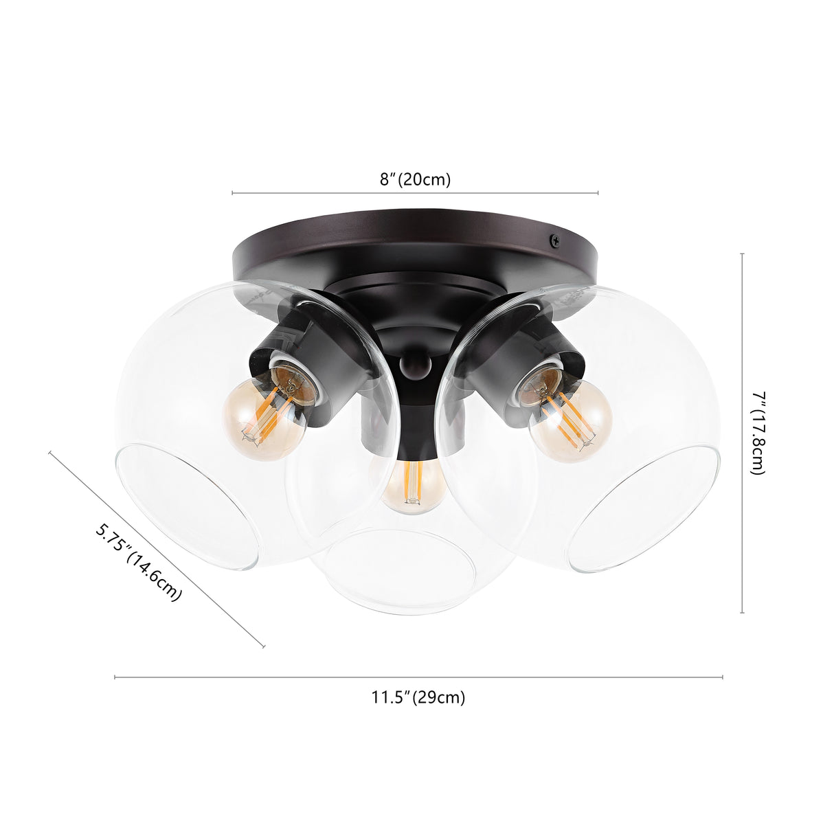 Iris 3-Light Farmhouse Rustic Iron/Glass LED Semi Flush Mount