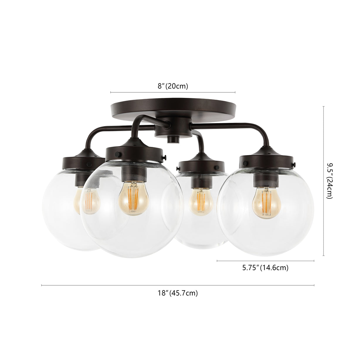 Piper 4-Light Farmhouse Rustic Iron/Glass LED Semi Flush Mount