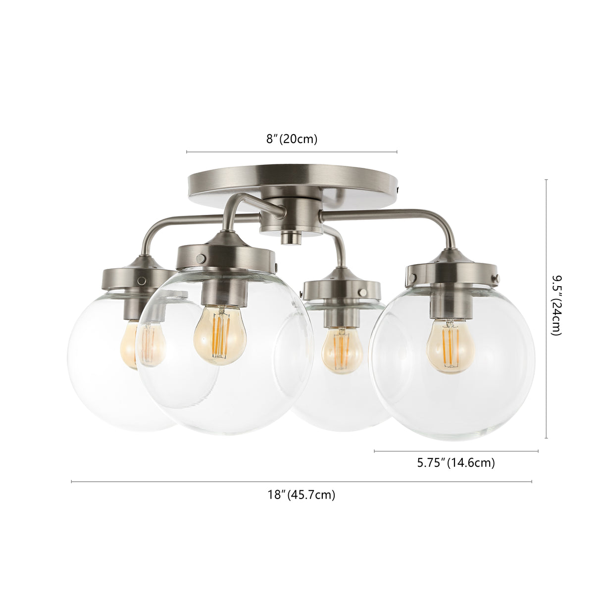 Piper 4-Light Farmhouse Rustic Iron/Glass LED Semi Flush Mount