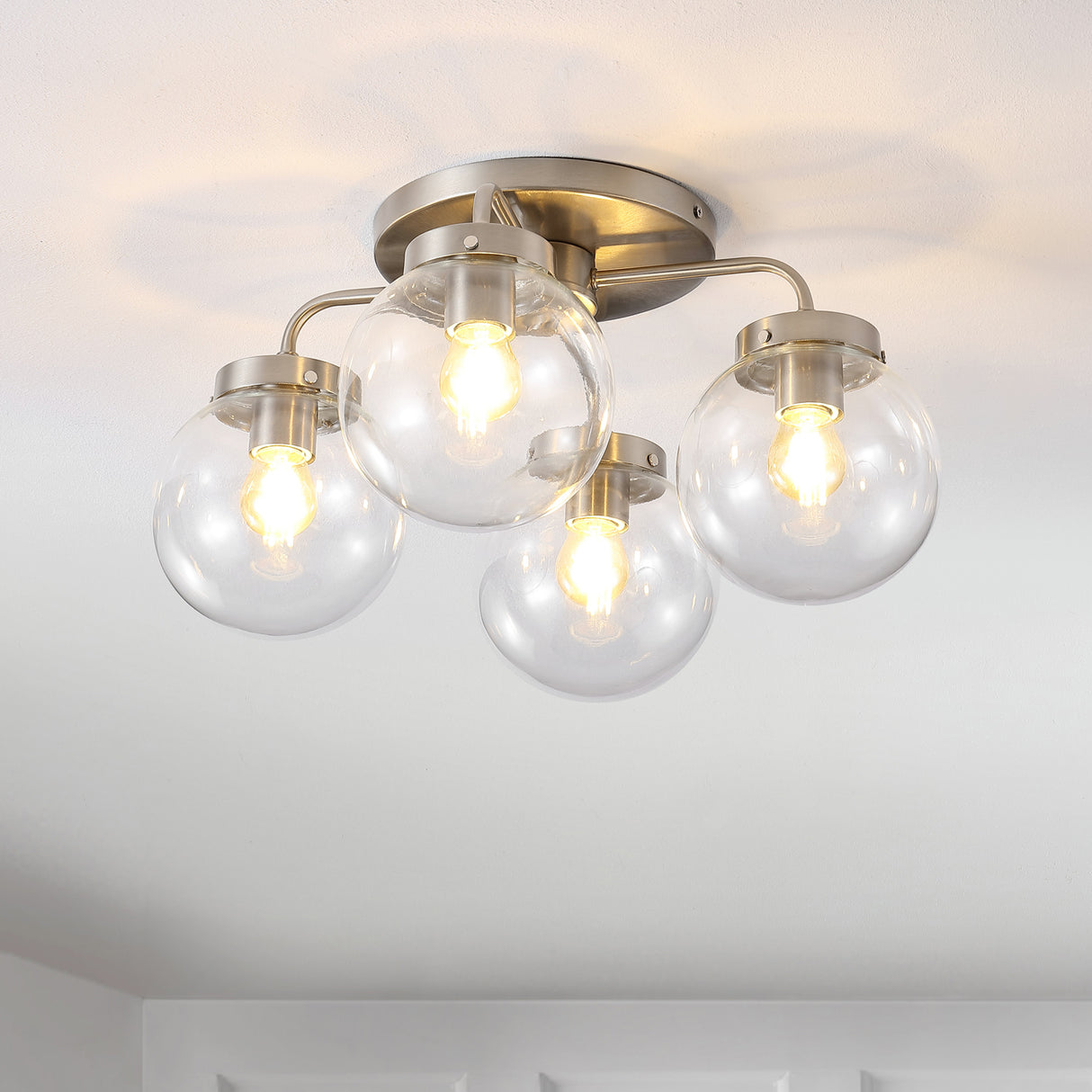 Piper 4-Light Farmhouse Rustic Iron/Glass LED Semi Flush Mount