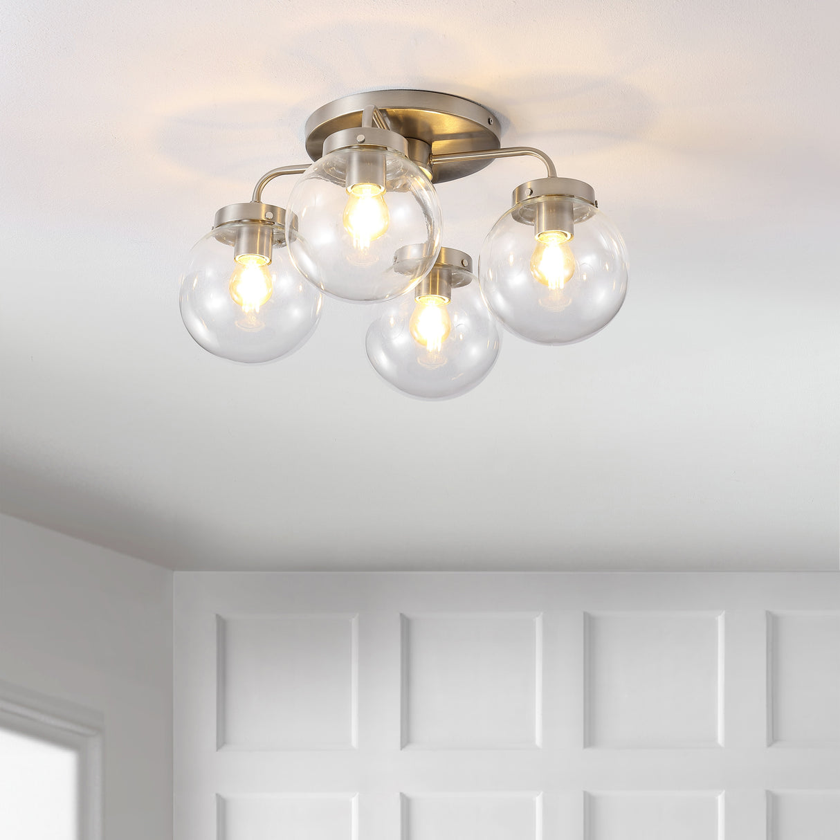 Piper 4-Light Farmhouse Rustic Iron/Glass LED Semi Flush Mount