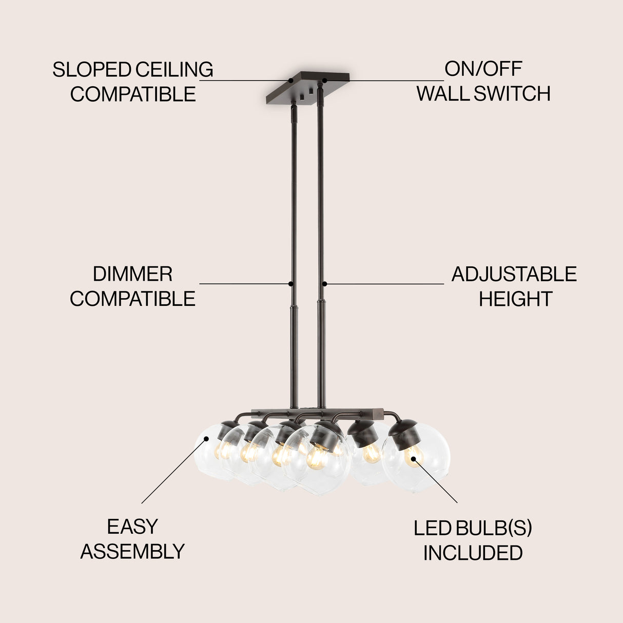 Julian 8-Light Farmhouse Bohemian Iron/Glass Linear LED Pendant