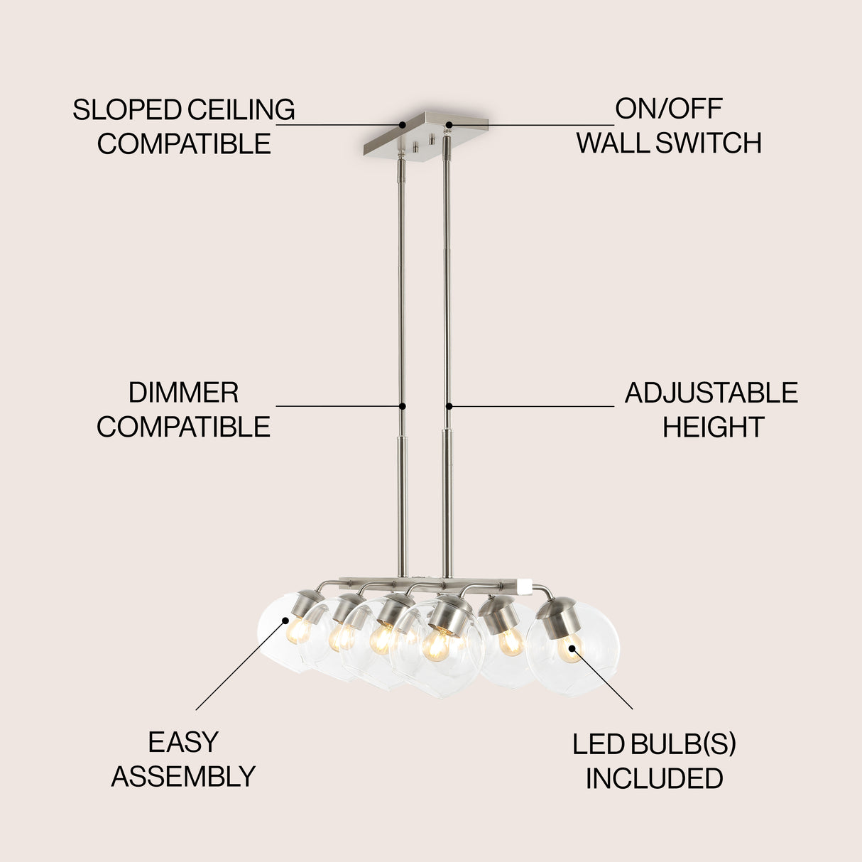 Julian 8-Light Farmhouse Bohemian Iron/Glass Linear LED Pendant
