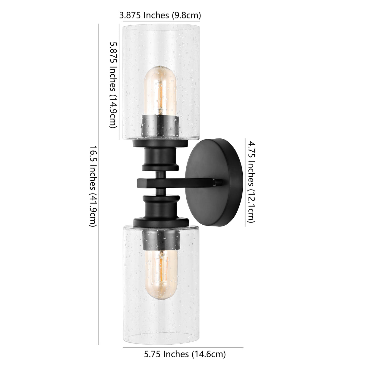 Jules Cylinder 2-Light Iron/Seeded Glass Farmhouse Contemporary LED Wall Sconce