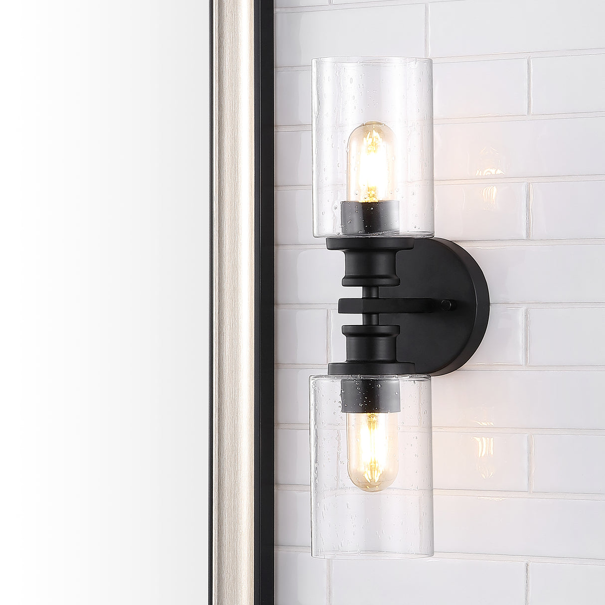 Jules Cylinder 2-Light Iron/Seeded Glass Farmhouse Contemporary LED Wall Sconce