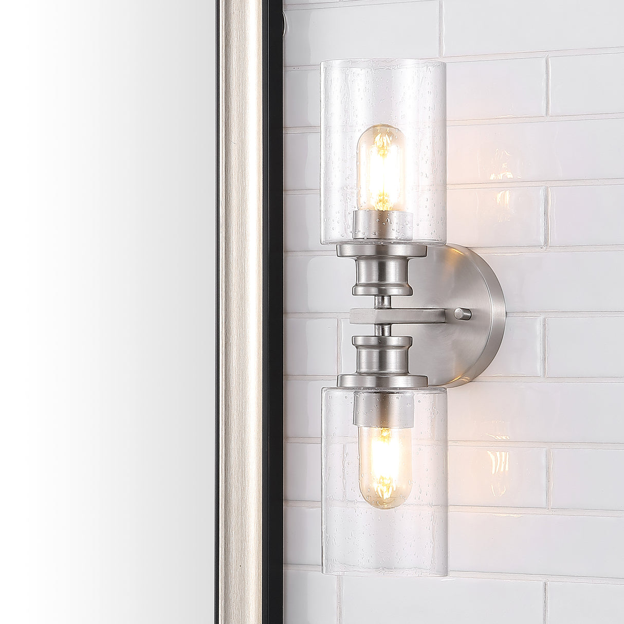 Jules Cylinder 2-Light Iron/Seeded Glass Farmhouse Contemporary LED Wall Sconce