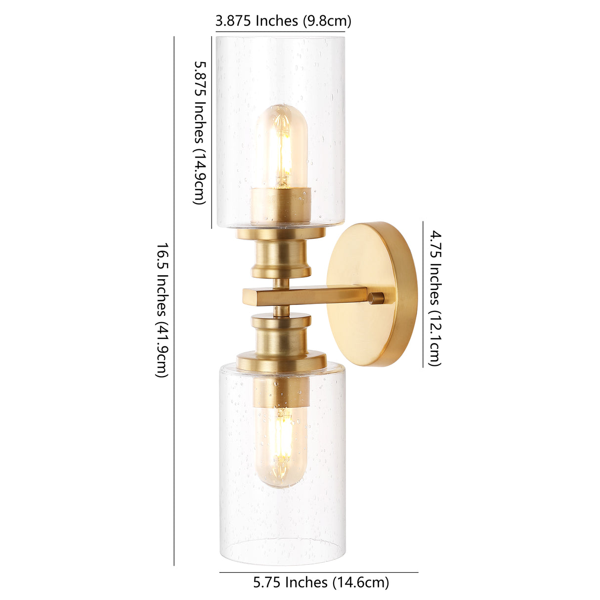 Jules Cylinder 2-Light Iron/Seeded Glass Farmhouse Contemporary LED Wall Sconce