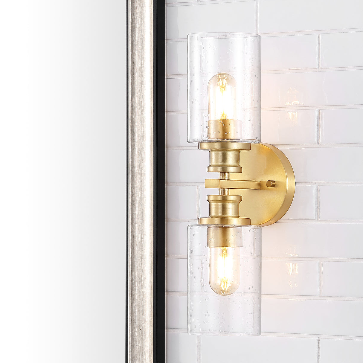 Jules Cylinder 2-Light Iron/Seeded Glass Farmhouse Contemporary LED Wall Sconce