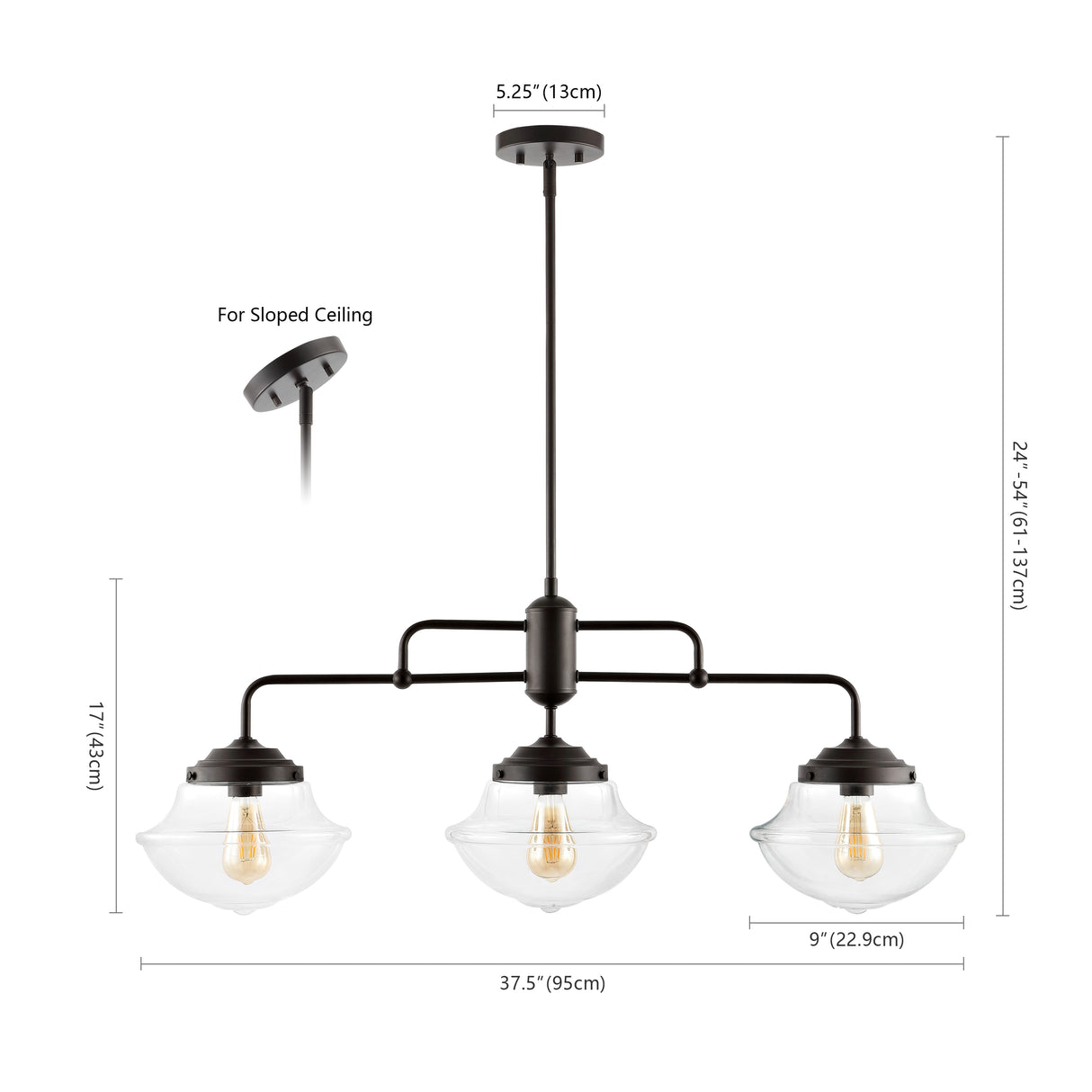 Avery 3-Light Industrial Farmhouse Rustic Iron/Glass Linear LED Pendant