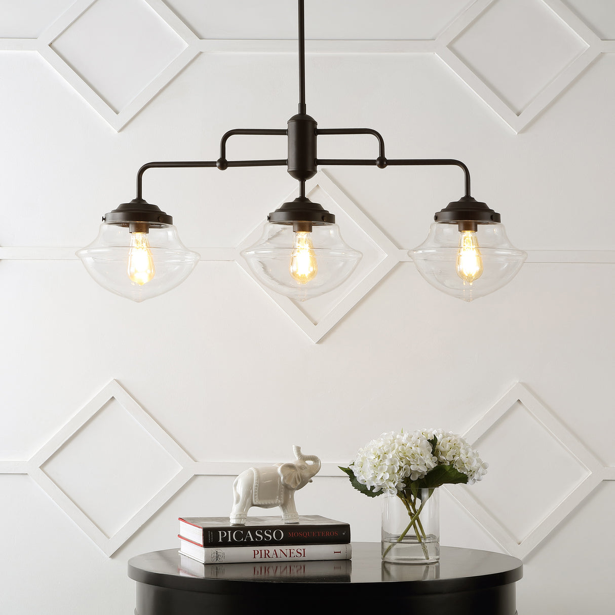 Avery 3-Light Industrial Farmhouse Rustic Iron/Glass Linear LED Pendant