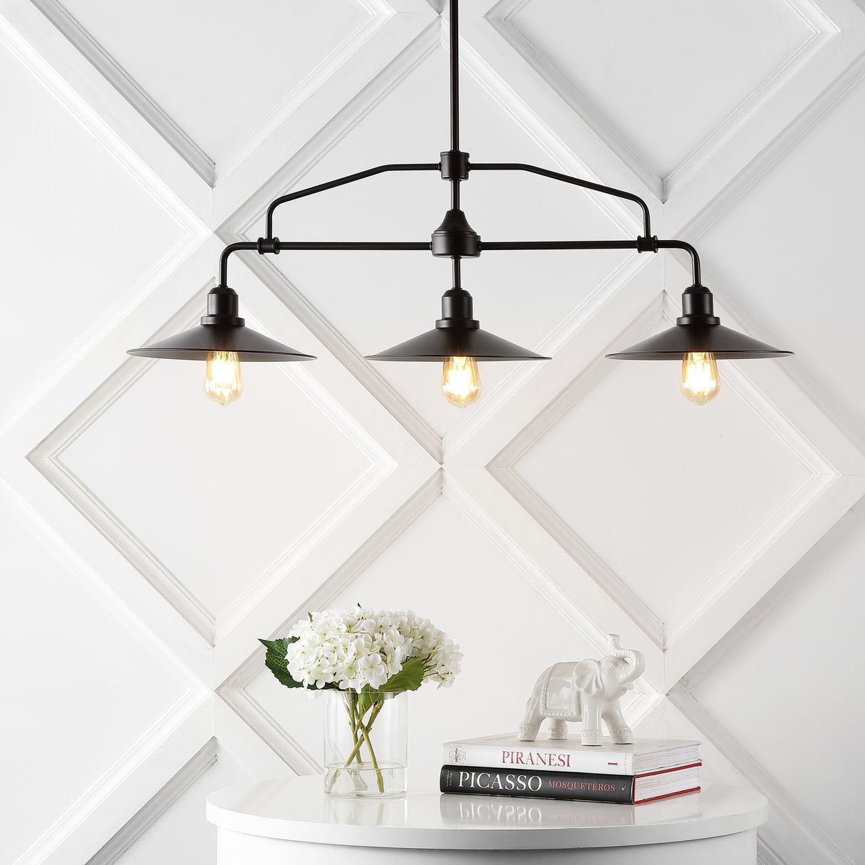 Nathan 3-Light Industrial Farmhouse Iron Linear LED Pendant