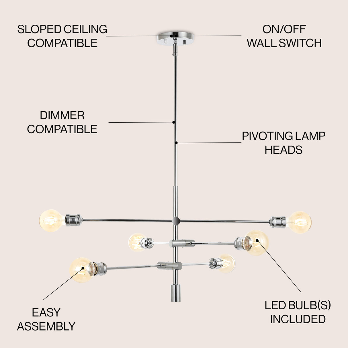 Atlas 6-Light Modern Vintage Iron Arm-Adjustable LED Pendant