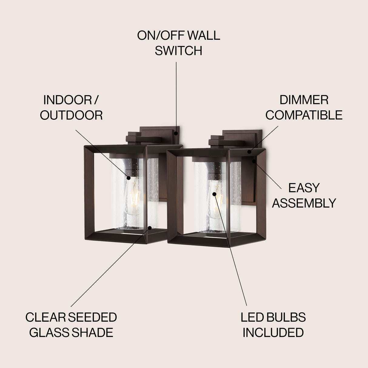 Vaughn 1-Light Iron/Glass Modern Rustic Cube LED Outdoor Sconce