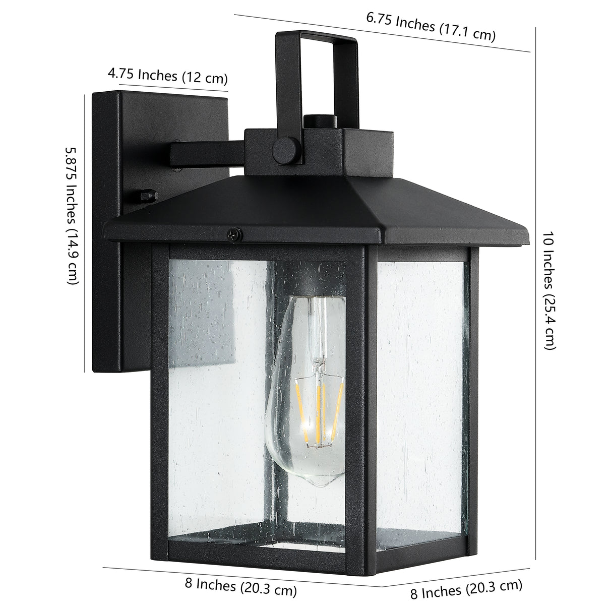 Bungalow 1-Light Iron/Seeded Glass Rustic Traditional Lantern LED Outdoor Sconce