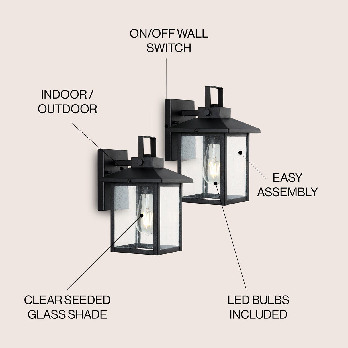 Bungalow 1-Light Iron/Seeded Glass Rustic Traditional Lantern LED Outdoor Sconce