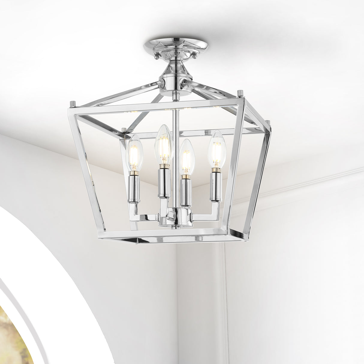Plains 4-Light Iron Modern Farmhouse Pagoda LED Semi Flush Mount Lantern