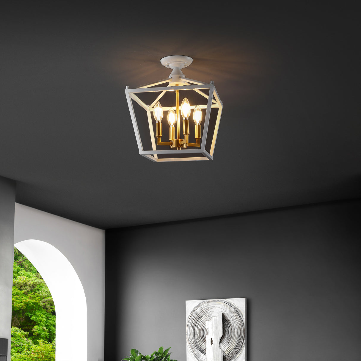 Plains 4-Light Iron Modern Farmhouse Pagoda LED Semi Flush Mount Lantern
