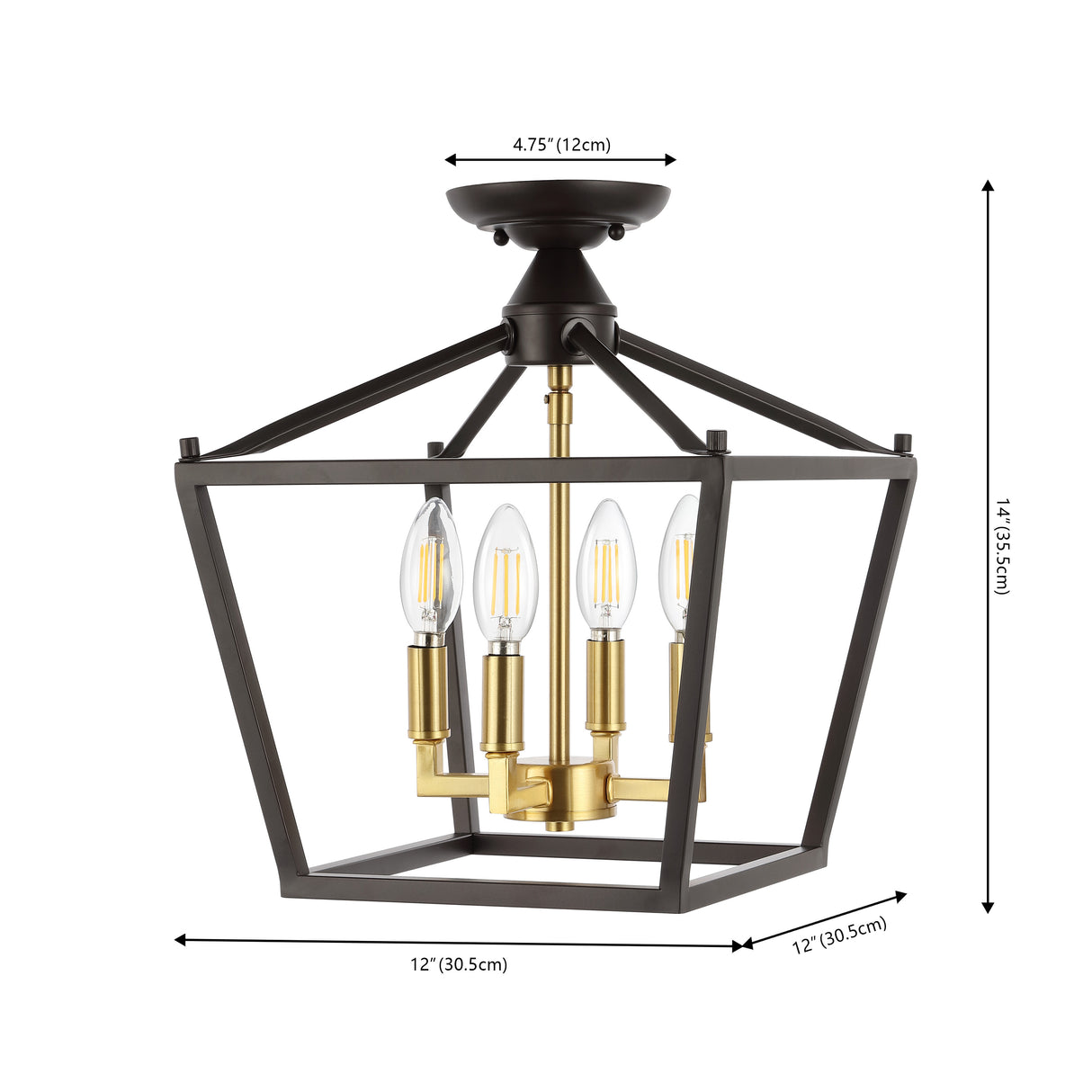 Plains 4-Light Iron Modern Farmhouse Pagoda LED Semi Flush Mount Lantern