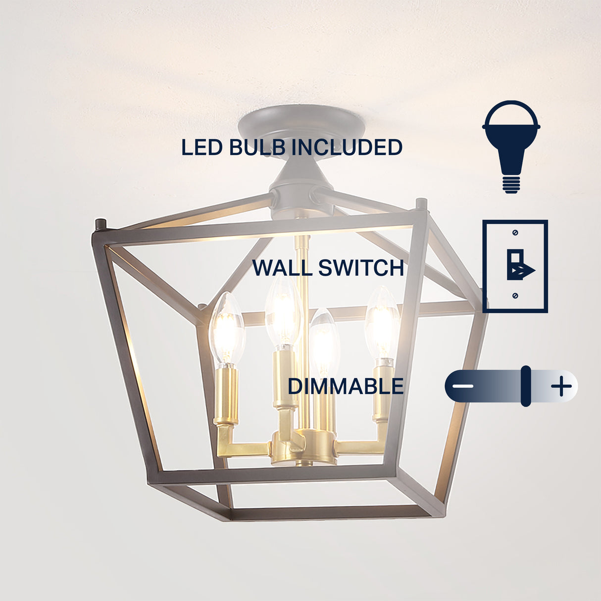 Plains 4-Light Iron Modern Farmhouse Pagoda LED Semi Flush Mount Lantern