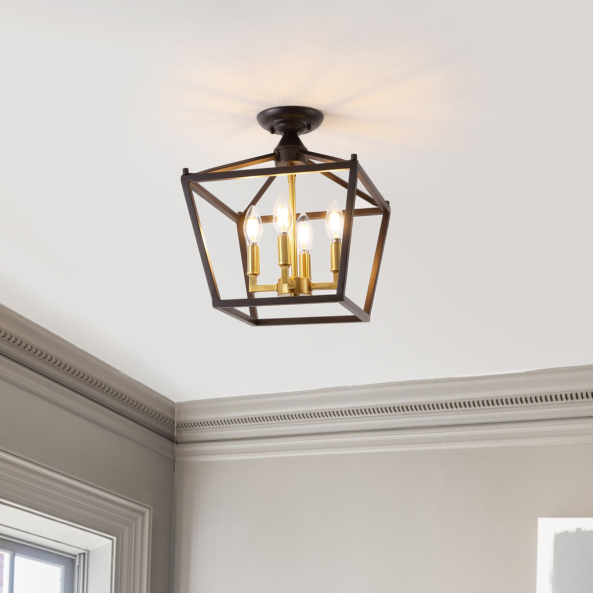 Plains 4-Light Iron Modern Farmhouse Pagoda LED Semi Flush Mount Lantern