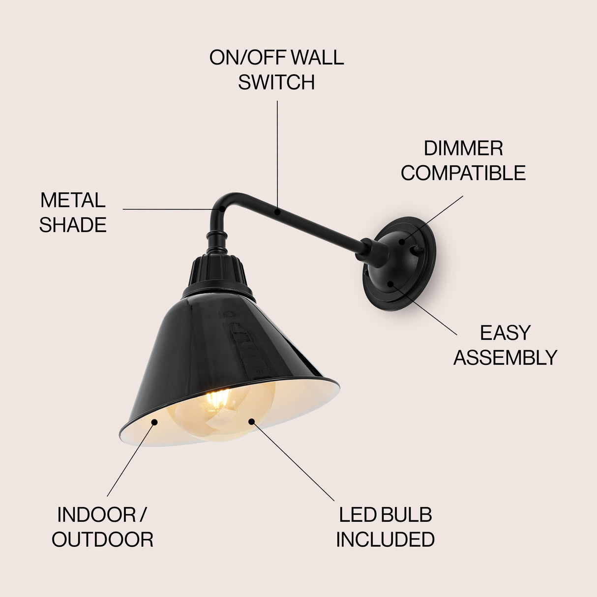 Croydon 1-Light Farmhouse Industrial Indoor/Outdoor Iron LED Gooseneck Arm Outdoor Sconce